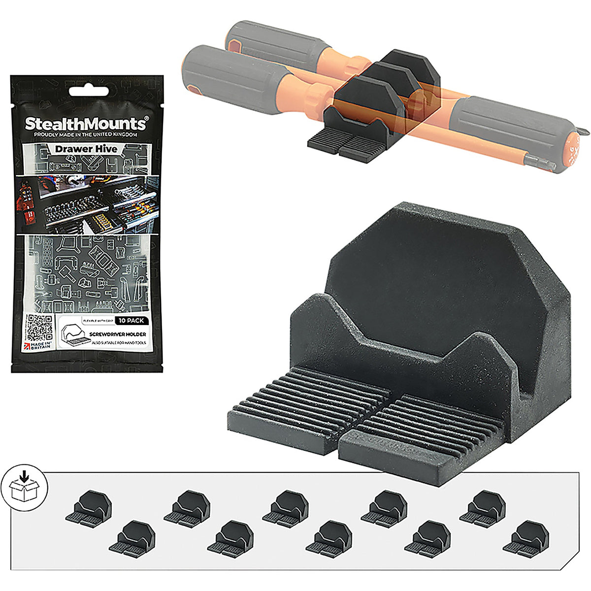 StealthMounts - DHSP-SD-10 - Drawer Hive Screwdriver Holder