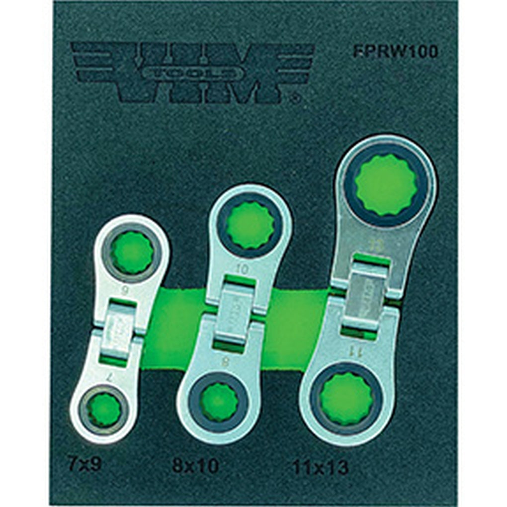VIM Tools - FPRW100 - 3 Piece Metric Flex Finger Ratchet Wrench Set