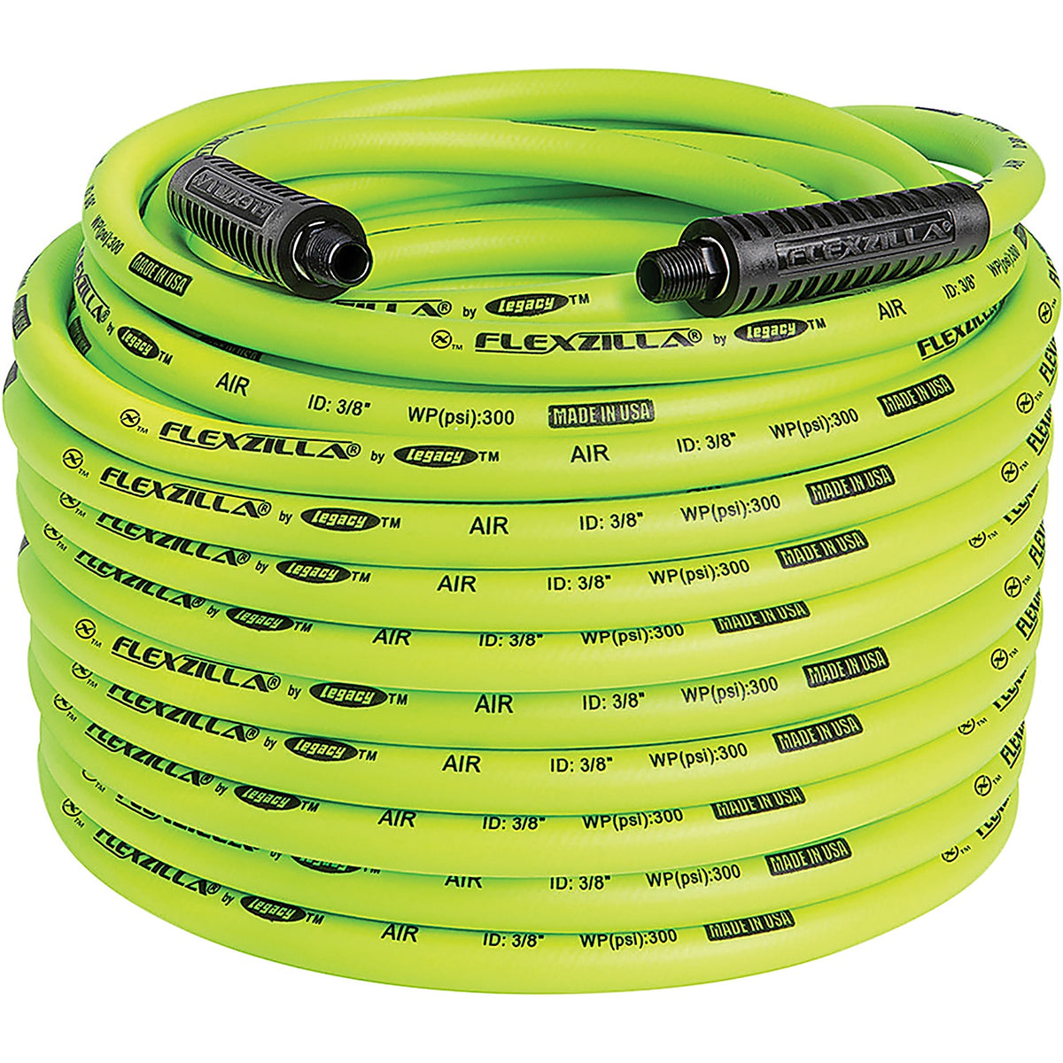 Legacy HFZ38100YW2 3/8in. X 100ft. Flexzilla ZillaGreen Air Hose w/1/4in. Ends