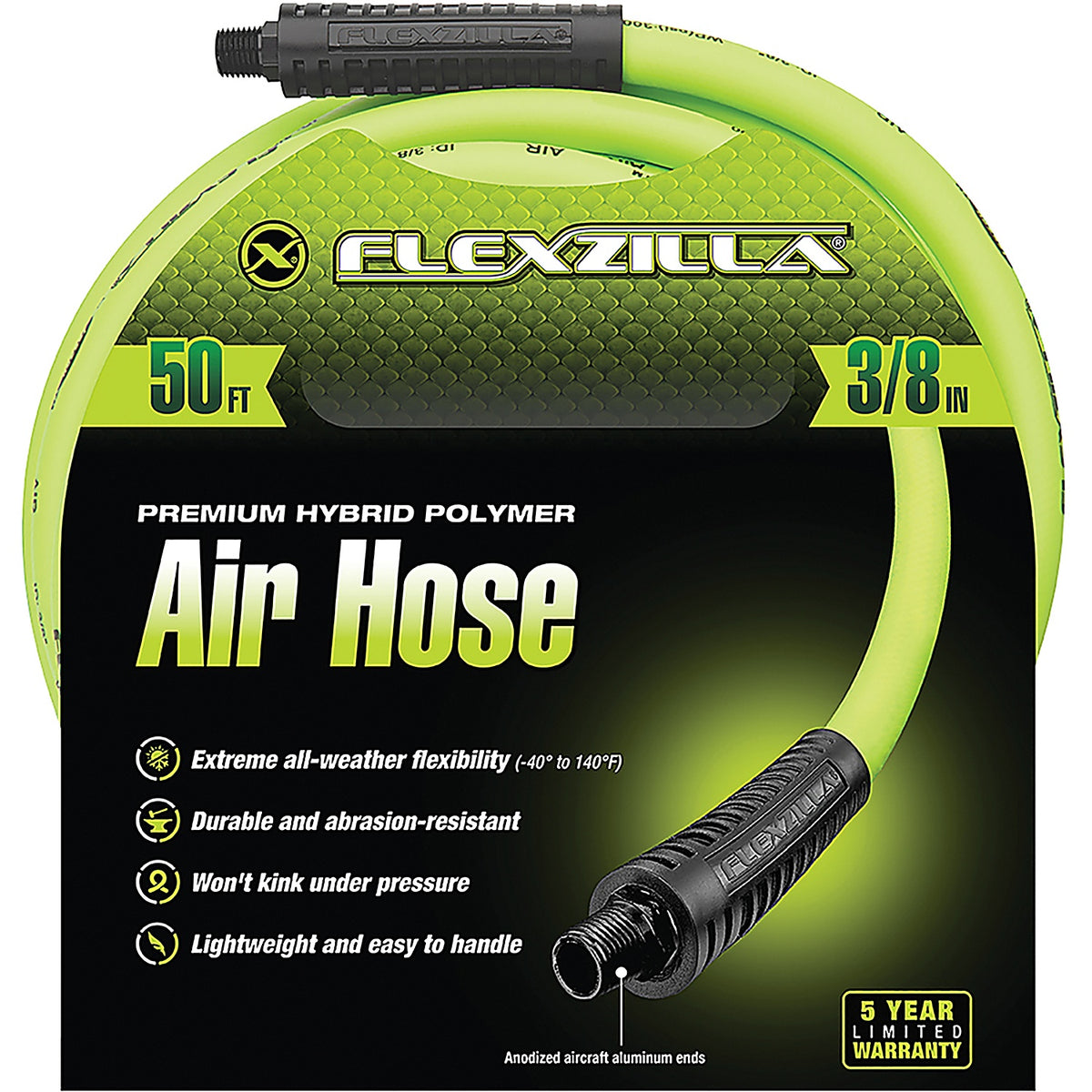 Legacy HFZ3850YW2 3/8in. X 50ft. Flexzilla ZillaGreen Air Hose w/1/4in. Ends