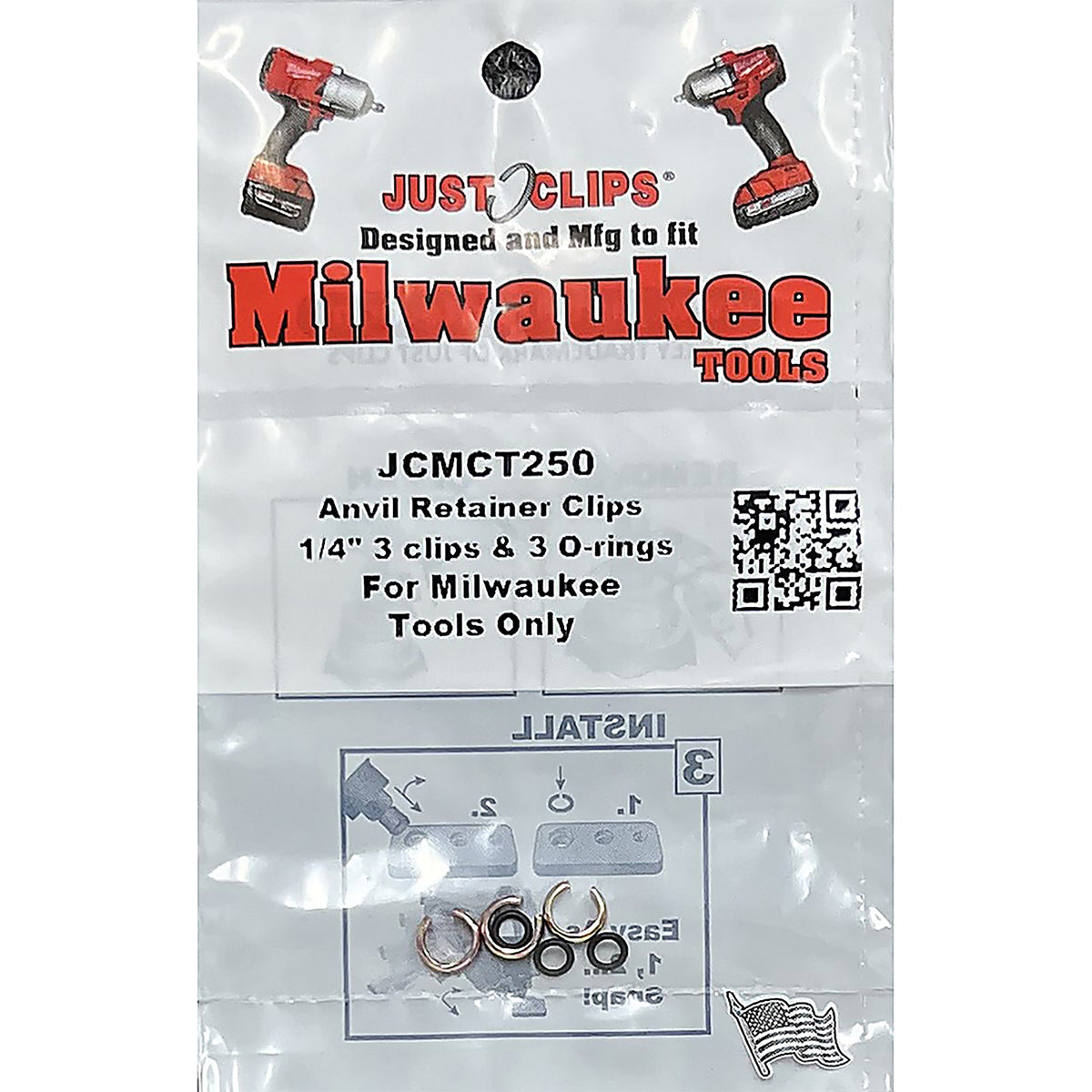 Just Clips - JCMCT2505 - 5 Pack of 1/4 Inch Milwaukee Style Clips and O-Rings, Each Pack Has 3 Snap Rings and O-Rings