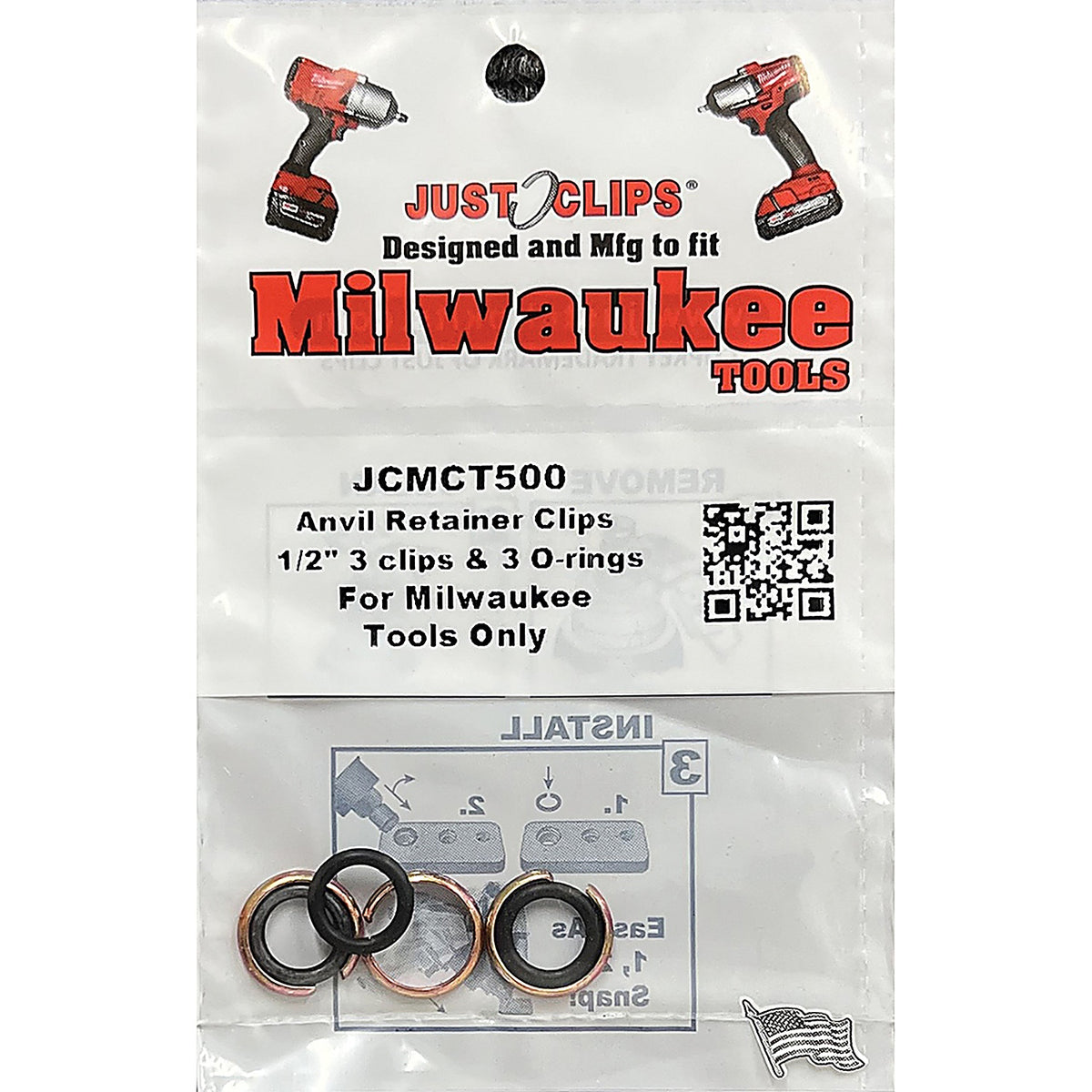 Just Clips - JCMCT50010 - 10 Pack of 1/2 Inch Milwaukee Style Clips and O-Rings, Each Pack Has 3 Snap Rings and O-Rings
