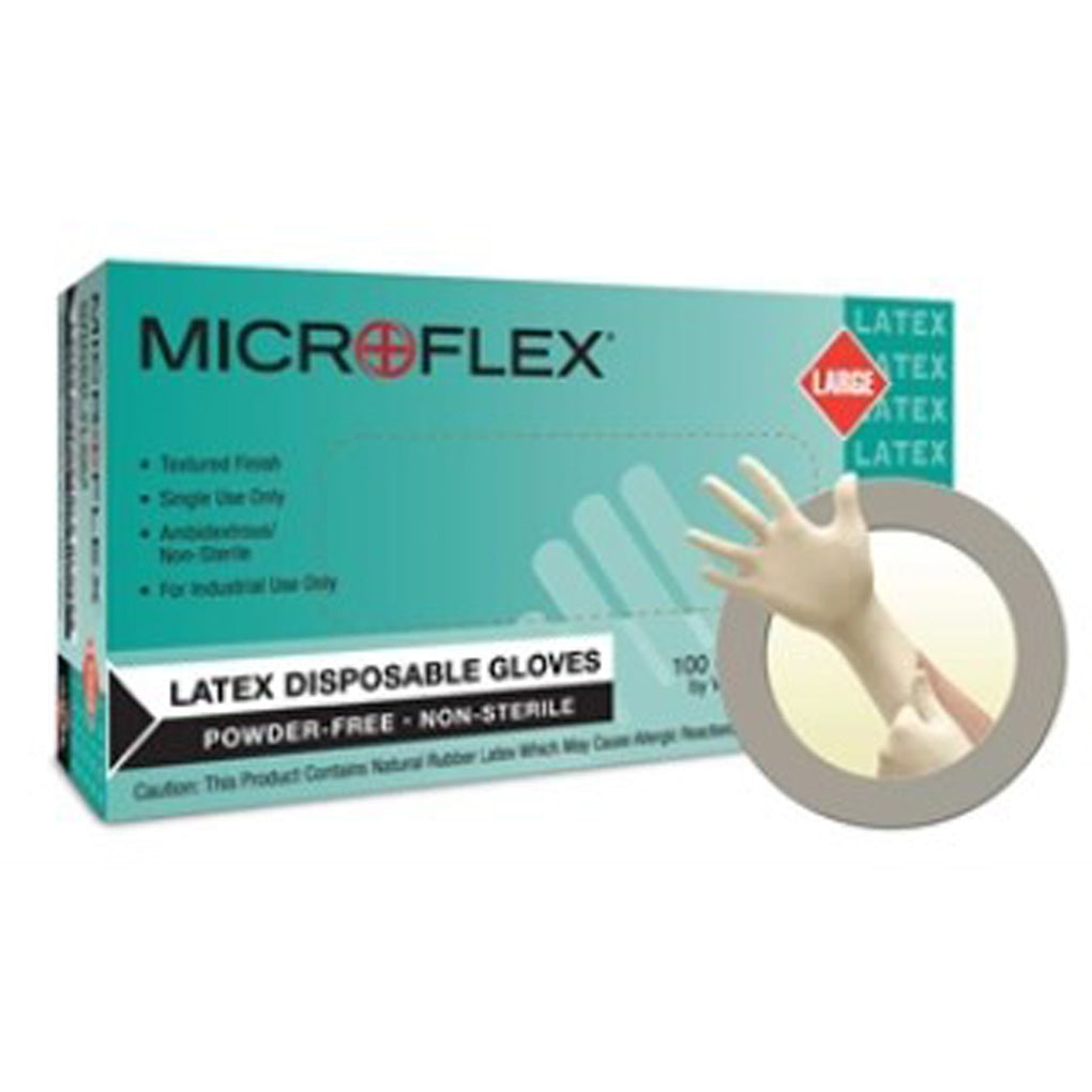 Ansell L563-L Microflex Latex Gloves Powder Free Non-Sterile Large 100/Pack