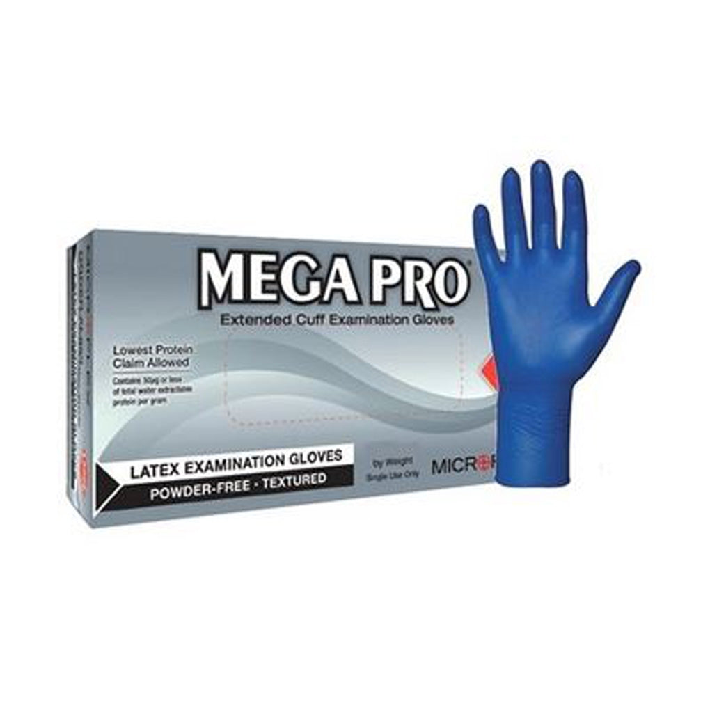 Ansell L85 Microflex MegaPro Latex Exam Gloves, Powder-Free Blue Medium