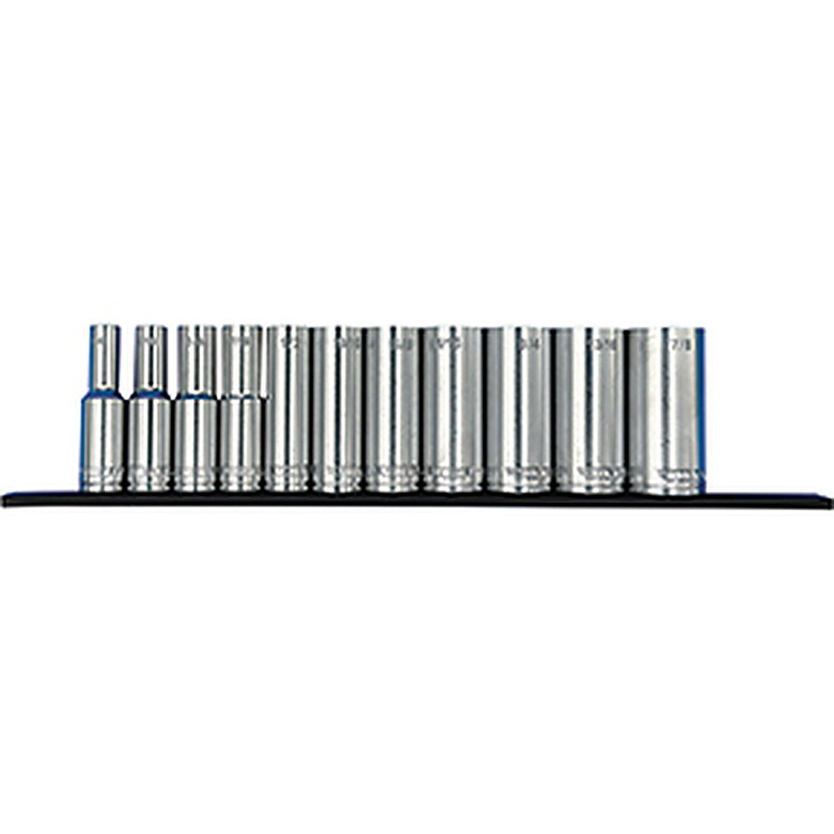 VIM Tools - S600D - 12 Piece 3/8 ft Drive Deep Metric Socket Set w/12 Inch Blue Magrail - Sms600 Subset