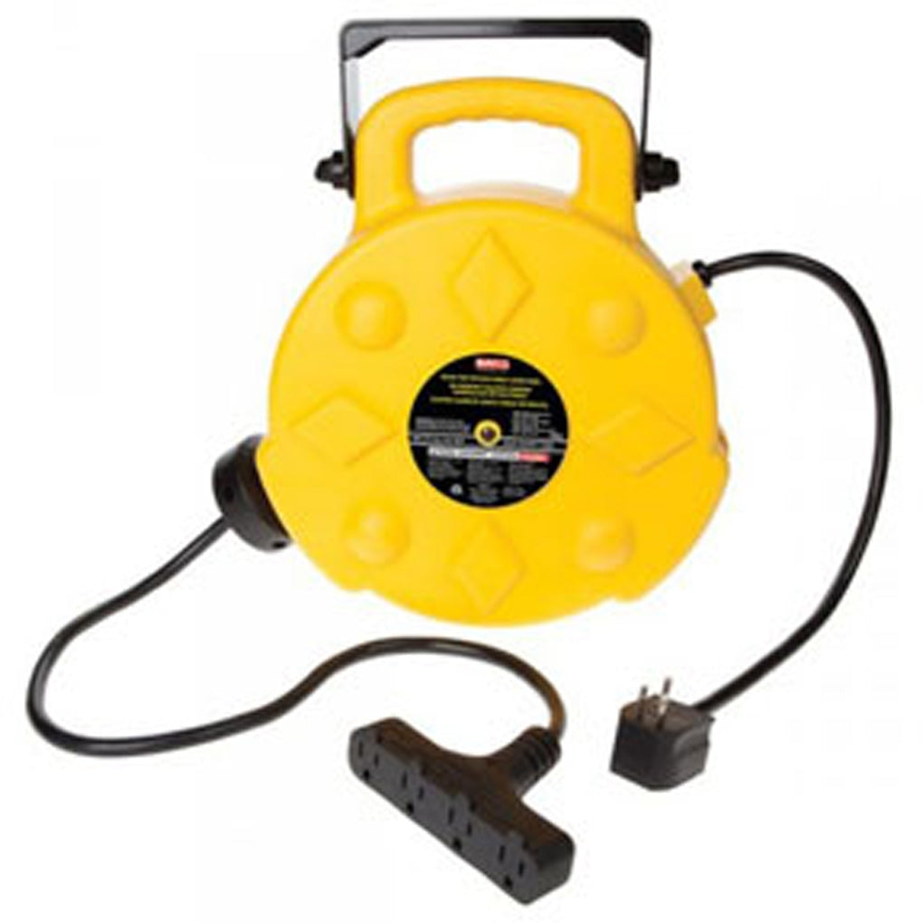 BAYCO SL-8904 50ft Retractable Polymer Cord Reel w/ 4 Outlets, 15amp