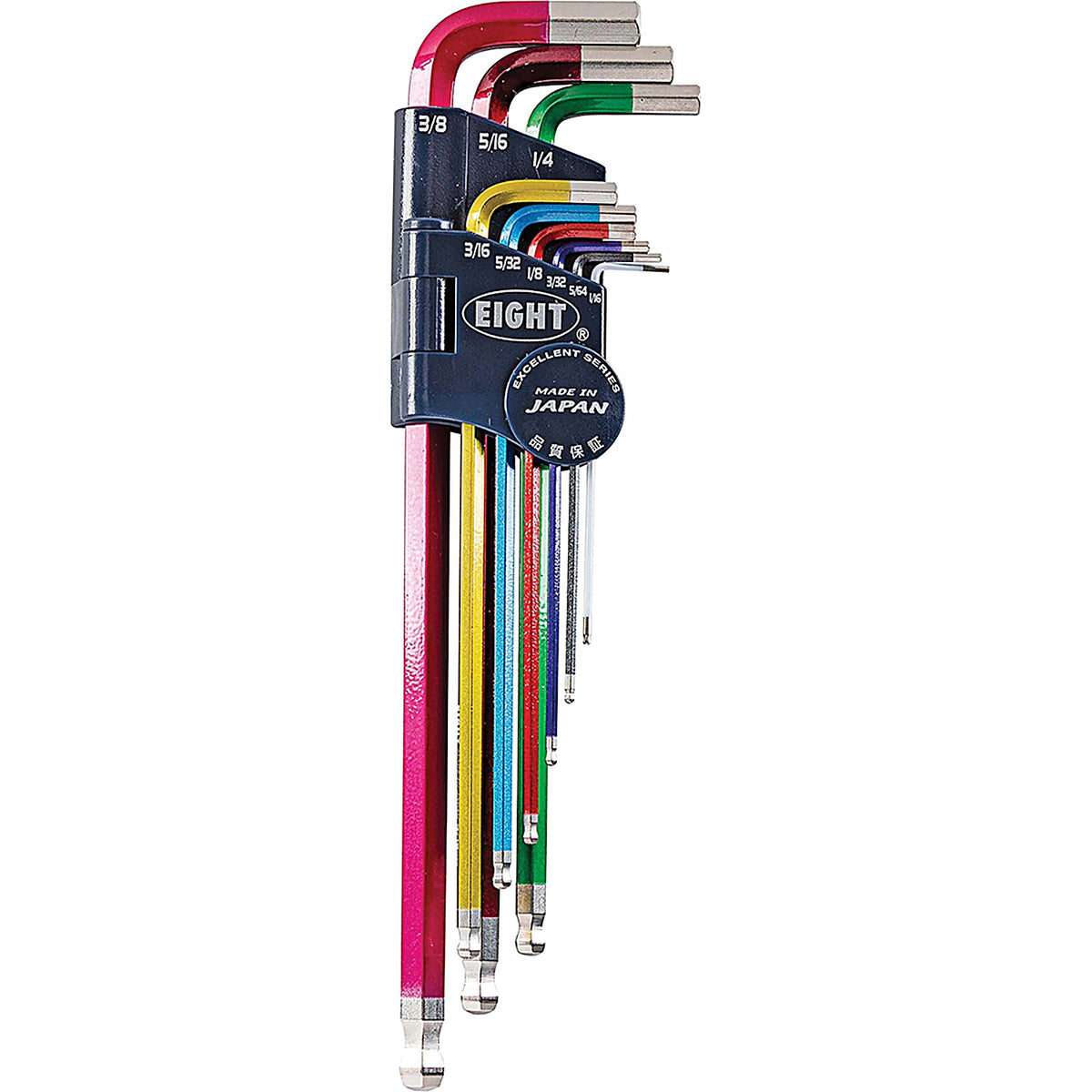 Eight Tool - TELC-S9N - Taper Head HEX Key L-Handle Extra Long Set - 9Pc 1/16-3/8 Inch Mlti-Clr