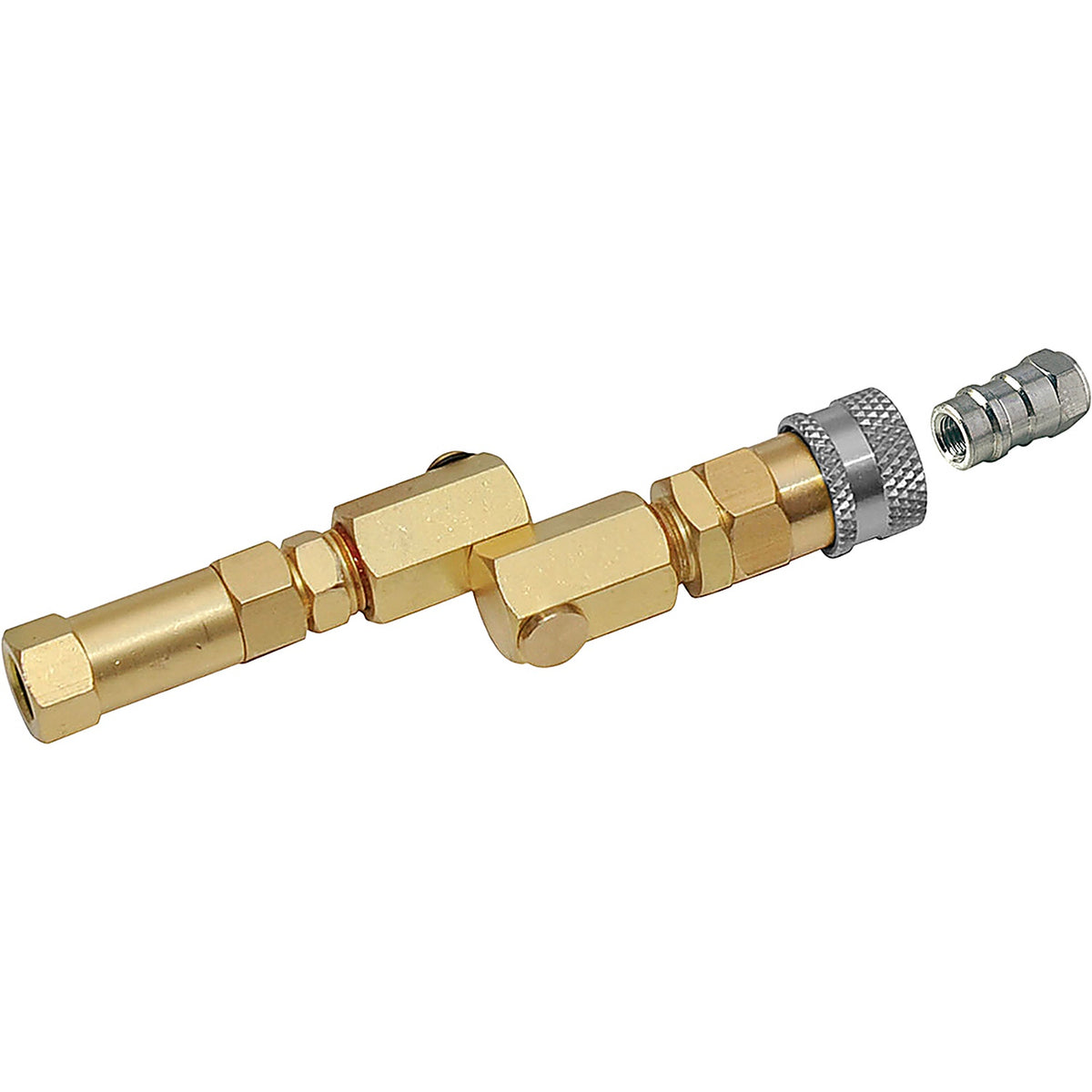 Tracer Line - TP28 - Brass, Swivel-Type R-1234yf Coupler for Ev/Hybrid with Check Valve and Purge Fitting.