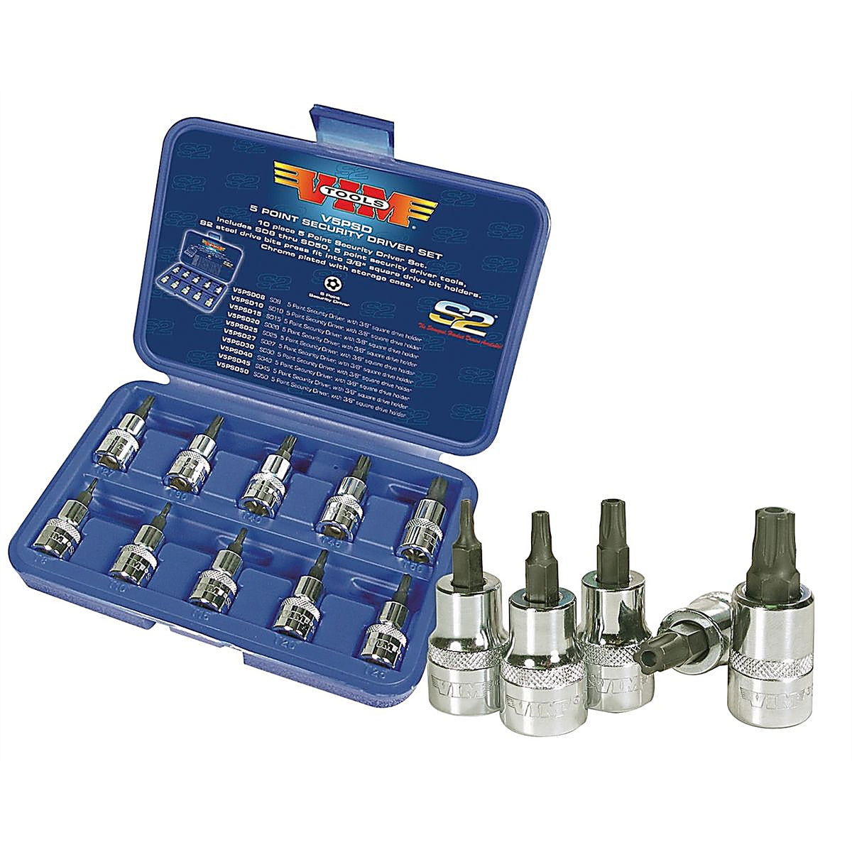 VIM Tools V5PSD 10 Piece 5 Lobe Tamperproof Star Plus Security Driver Set
