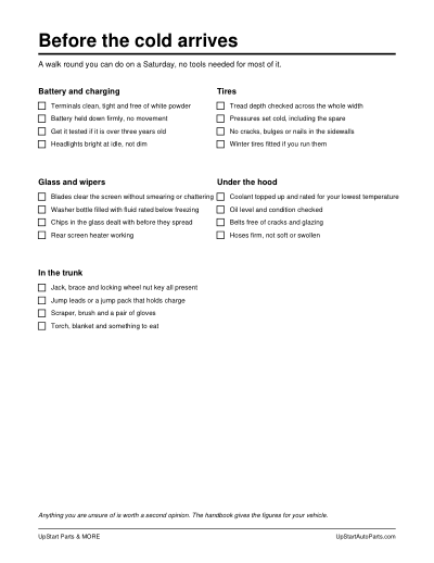 The first page of the winter checklist